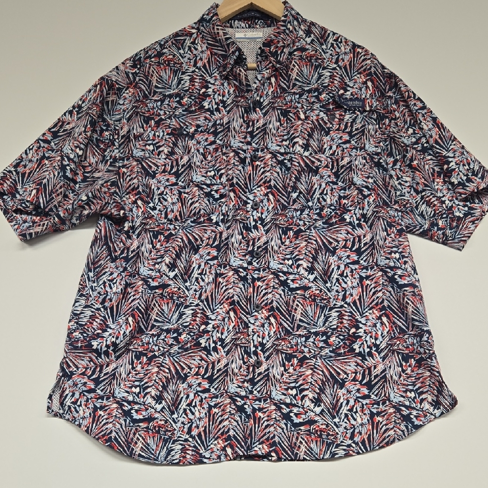 Columbia Men's Leaf Print Shirt - Red, Blue, White
